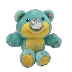 Vintage Playskool Nosy Bear Blue Yellow Snowman Snow Globe Plush Toy